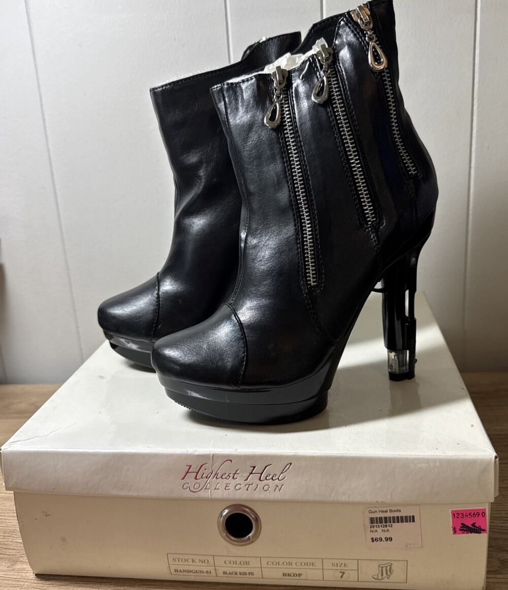 Gun Heal Boots Black The Highest Heel Collection Sz 7 New With Box